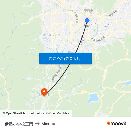 伊勢小学校正門 to Minobu map