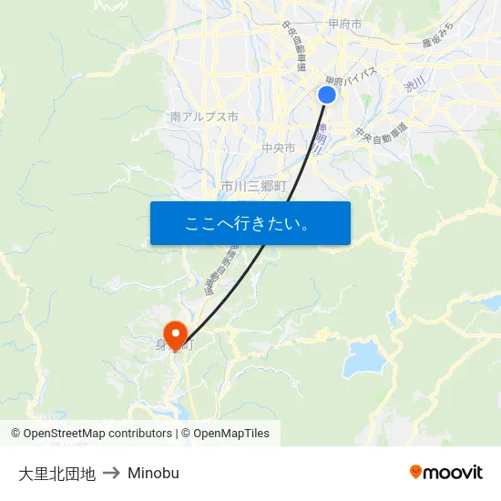 大里北団地 to Minobu map