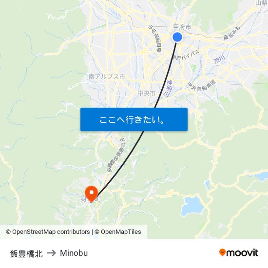 飯豊橋北 to Minobu map
