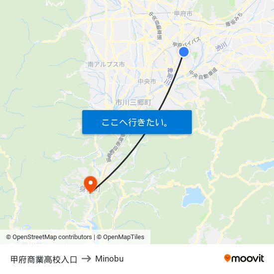 甲府商業高校入口 to Minobu map