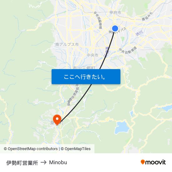 伊勢町営業所 to Minobu map