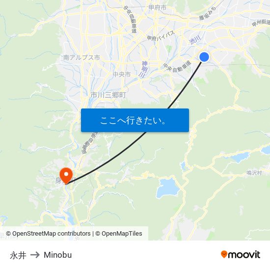 永井 to Minobu map
