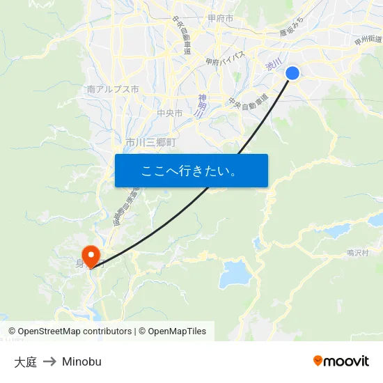 大庭 to Minobu map