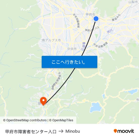 甲府市障害者センター入口 to Minobu map