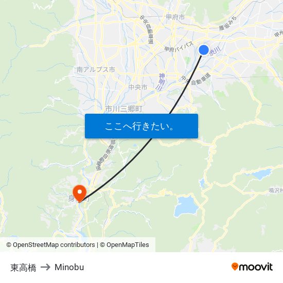 東高橋 to Minobu map