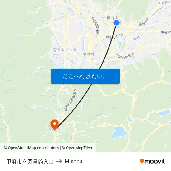 甲府市立図書館入口 to Minobu map
