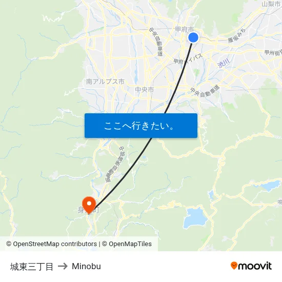 城東三丁目 to Minobu map
