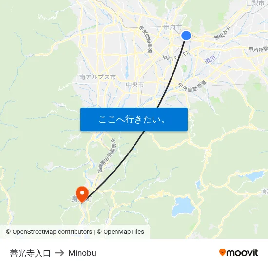 善光寺入口 to Minobu map
