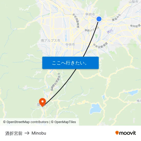 酒折宮前 to Minobu map