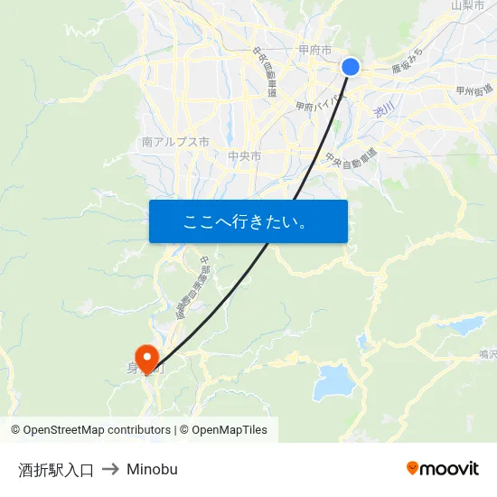 酒折駅入口 to Minobu map