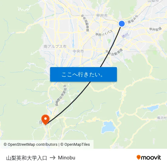 山梨英和大学入口 to Minobu map