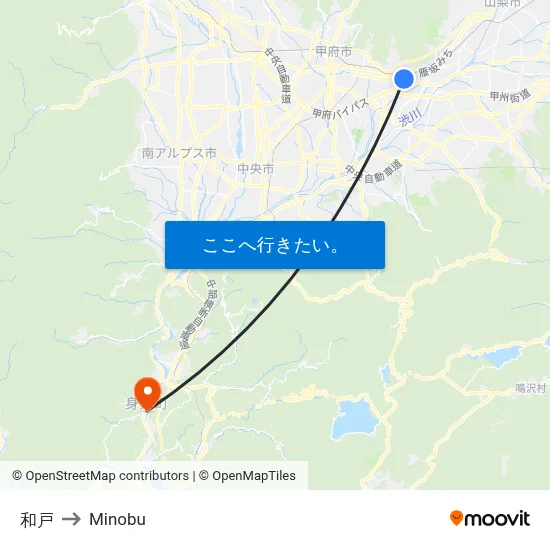 和戸 to Minobu map
