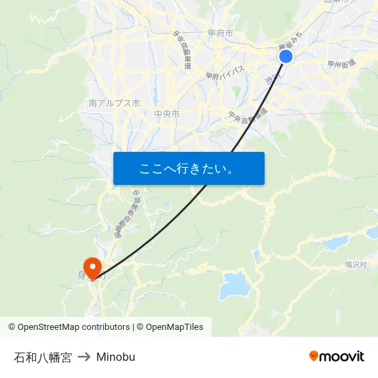 石和八幡宮 to Minobu map
