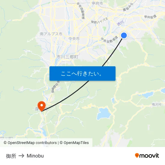 御所 to Minobu map