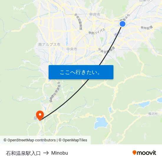 石和温泉駅入口 to Minobu map