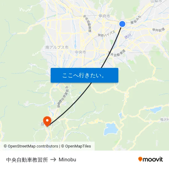 中央自動車教習所 to Minobu map
