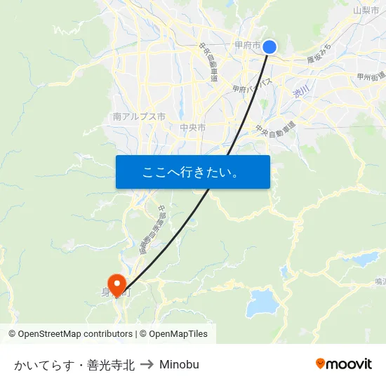 かいてらす・善光寺北 to Minobu map