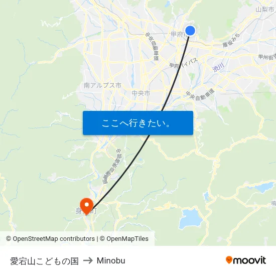 愛宕山こどもの国 to Minobu map