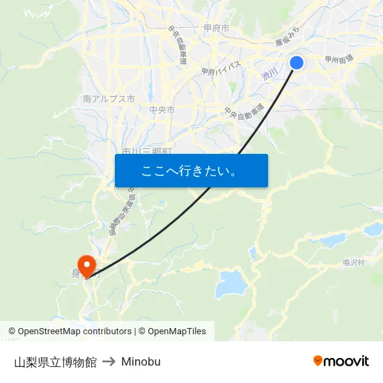 山梨県立博物館 to Minobu map