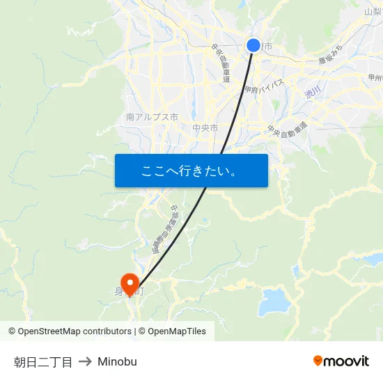 朝日二丁目 to Minobu map