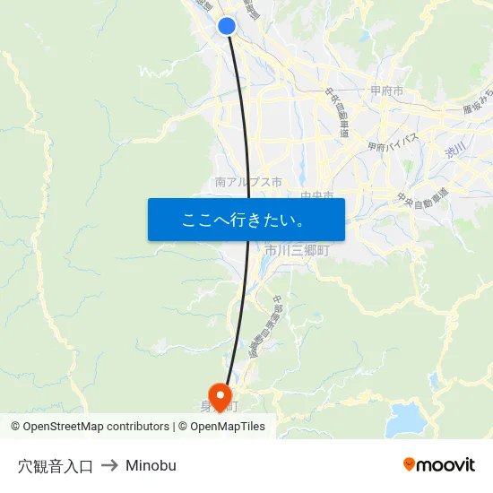 穴観音入口 to Minobu map