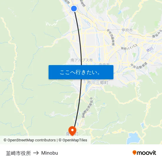 韮崎市役所 to Minobu map
