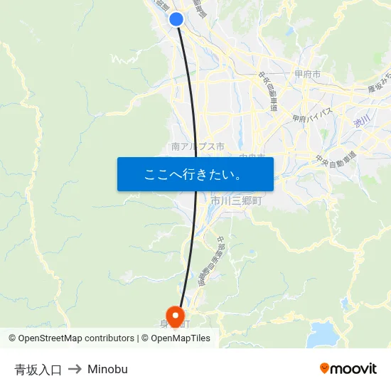 青坂入口 to Minobu map