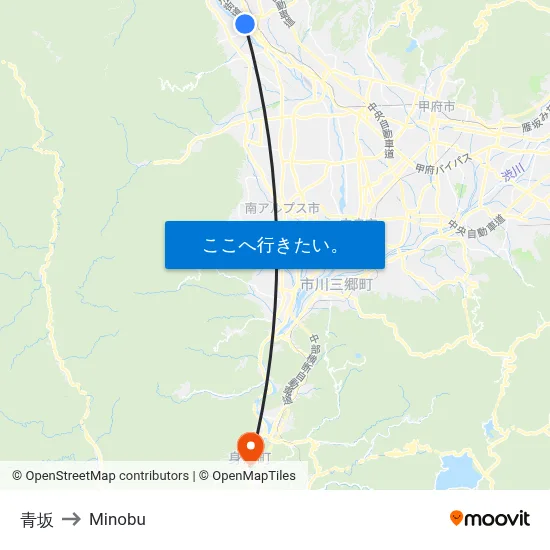 青坂 to Minobu map