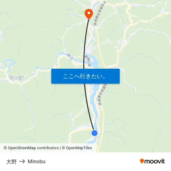 大野 to Minobu map