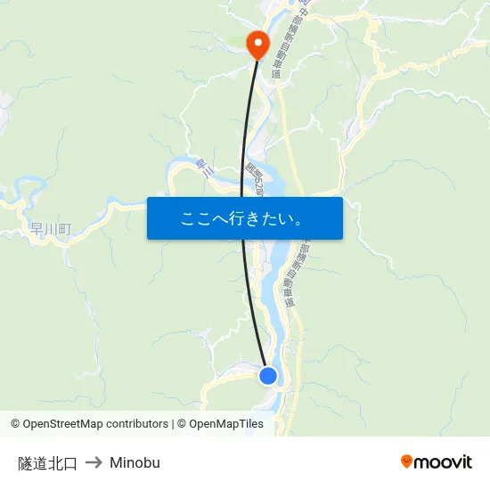 隧道北口 to Minobu map