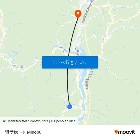 通学橋 to Minobu map