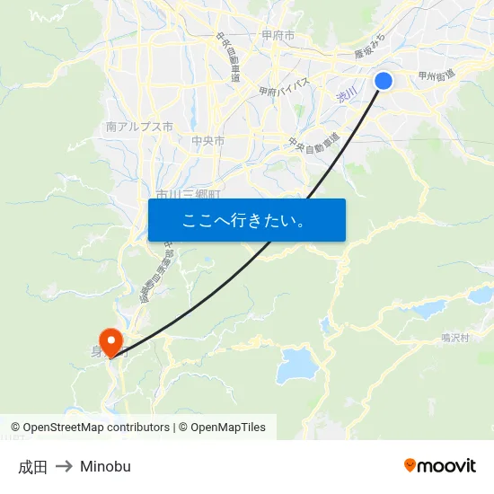 成田 to Minobu map
