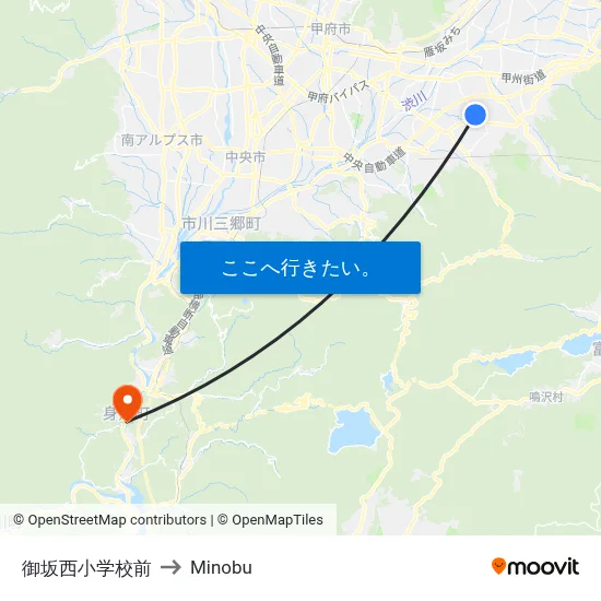 御坂西小学校前 to Minobu map