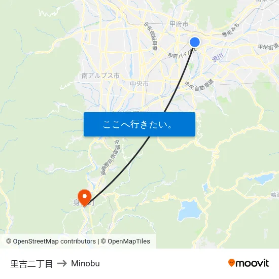 里吉二丁目 to Minobu map