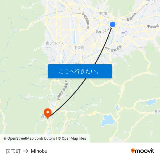 国玉町 to Minobu map