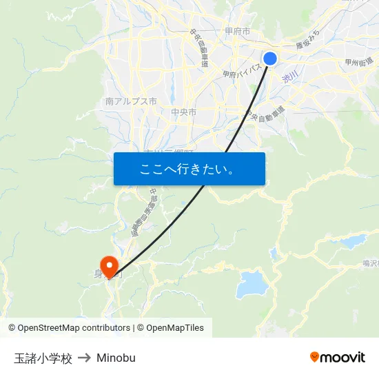 玉諸小学校 to Minobu map