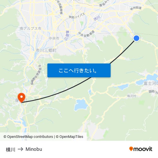 横川 to Minobu map