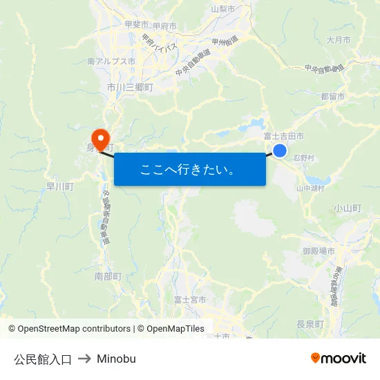 公民館入口 to Minobu map