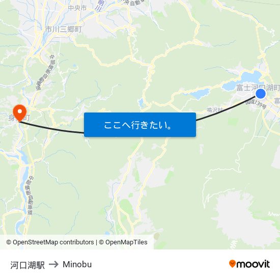 河口湖駅 to Minobu map