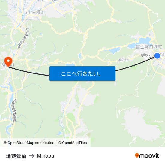 地蔵堂前 to Minobu map