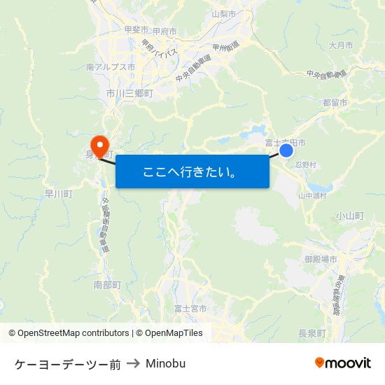 ケーヨーデーツー前 to Minobu map