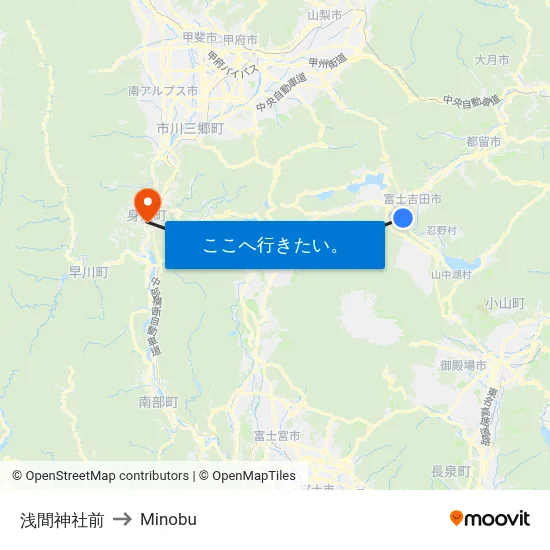 浅間神社前 to Minobu map