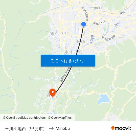 玉川団地西（甲斐市） to Minobu map