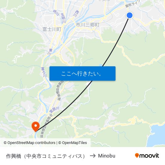 作興橋（中央市コミュニティバス） to Minobu map