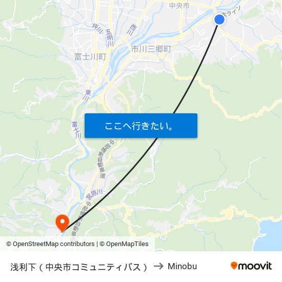 浅利下（中央市コミュニティバス） to Minobu map