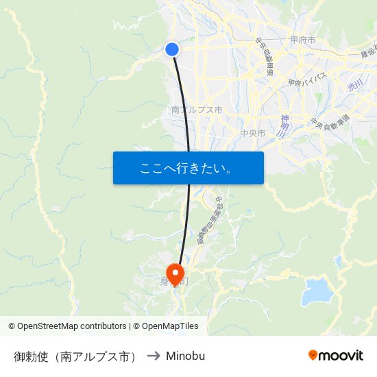 御勅使（南アルプス市） to Minobu map