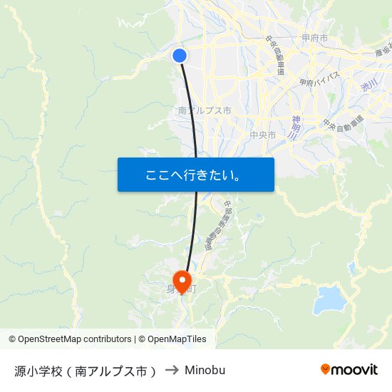 源小学校（南アルプス市） to Minobu map