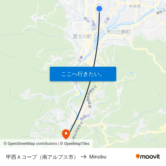 甲西Ａコープ（南アルプス市） to Minobu map