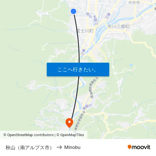 秋山（南アルプス市） to Minobu map