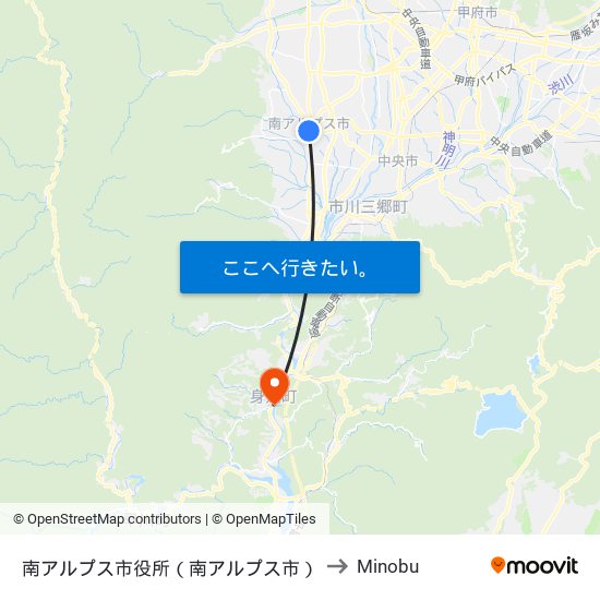 南アルプス市役所（南アルプス市） to Minobu map